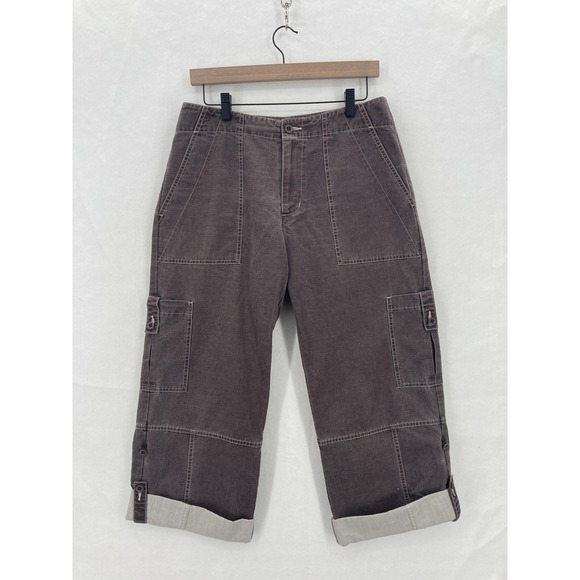 Royal Robbins Cargo Capri Pants Womens 8 Brown Cotton Roll Cuff Outdoor Hiking - Picture 1 of 14